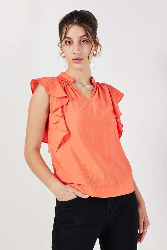 Solid-Viscose-V-Neck-Women-s-Top