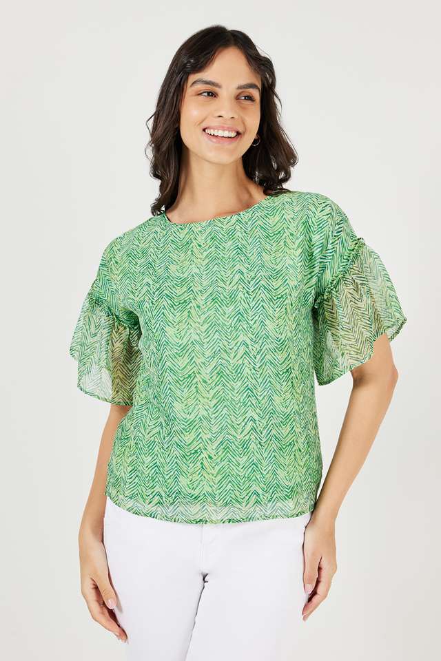 Printed-Chiffon-Round-Neck-Women-s-Top