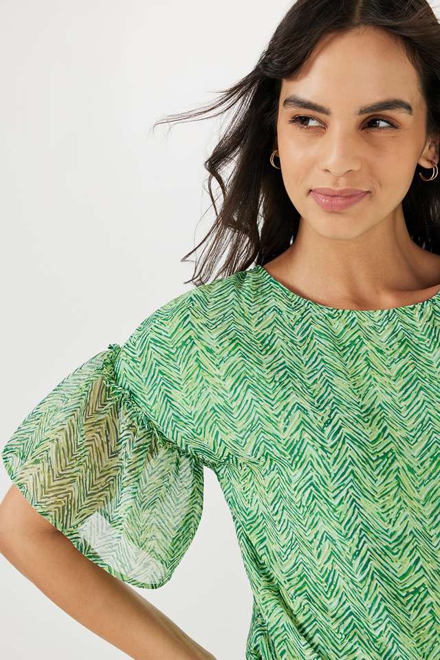 Printed-Chiffon-Round-Neck-Women-s-Top