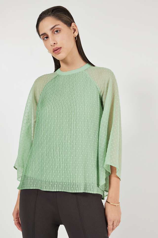 Solid-Chiffon-Round-Neck-Women-s-Top