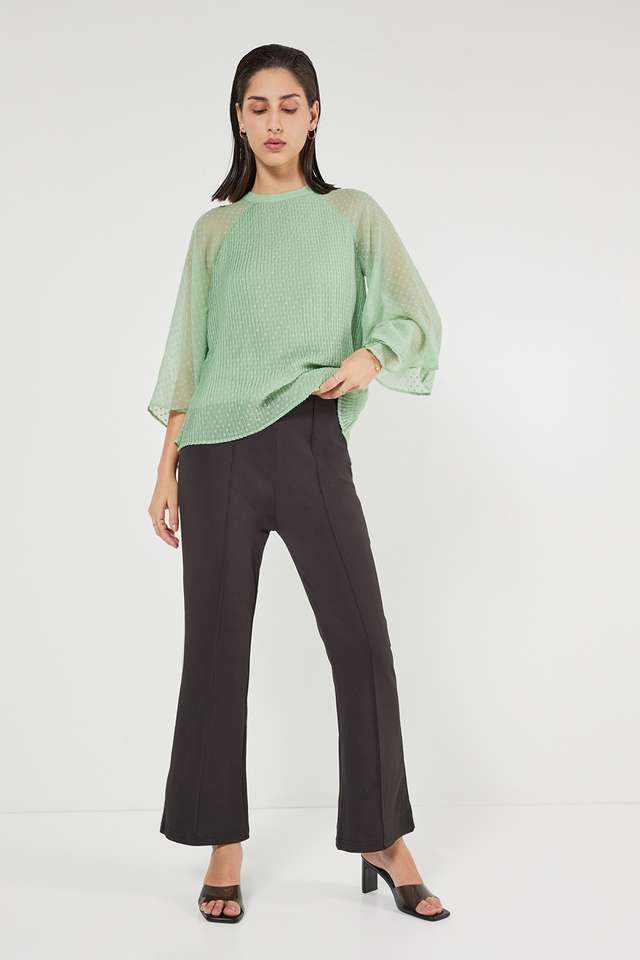 Solid-Chiffon-Round-Neck-Women-s-Top