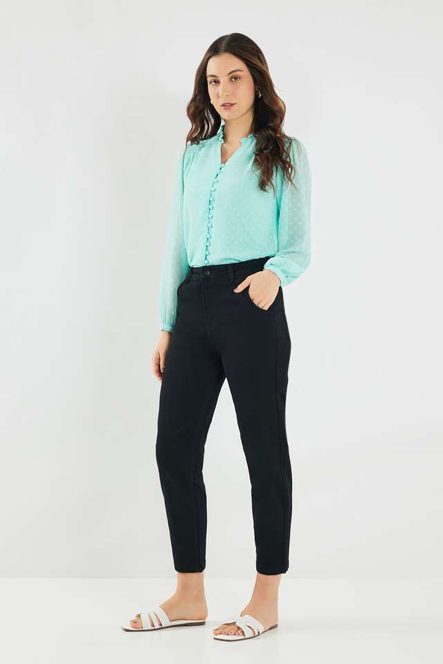 Solid-Blended-Fabric-V-Neck-Women-s-Top