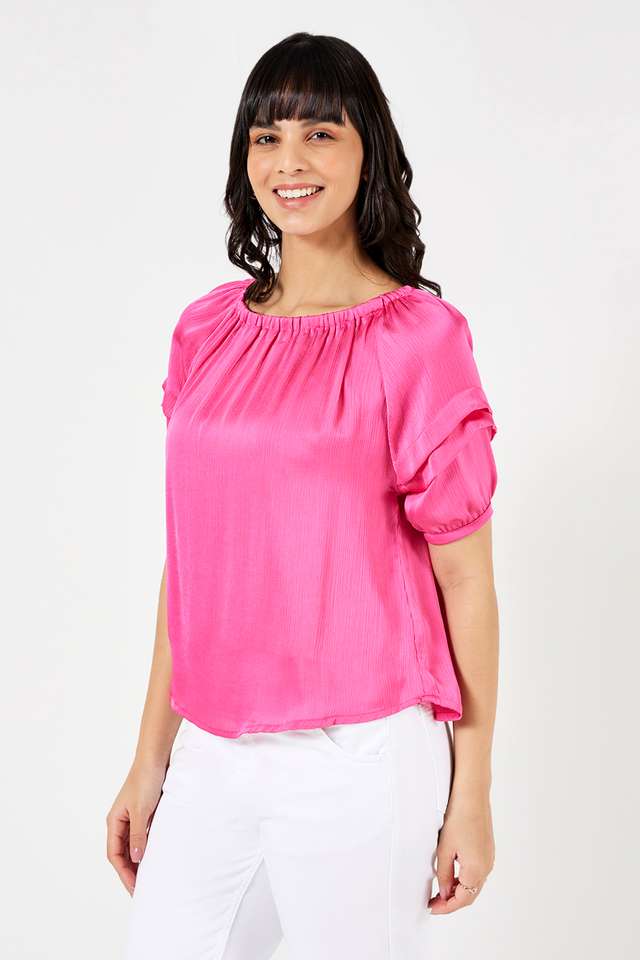 Solid-Satin-Round-Neck-Women-s-Top