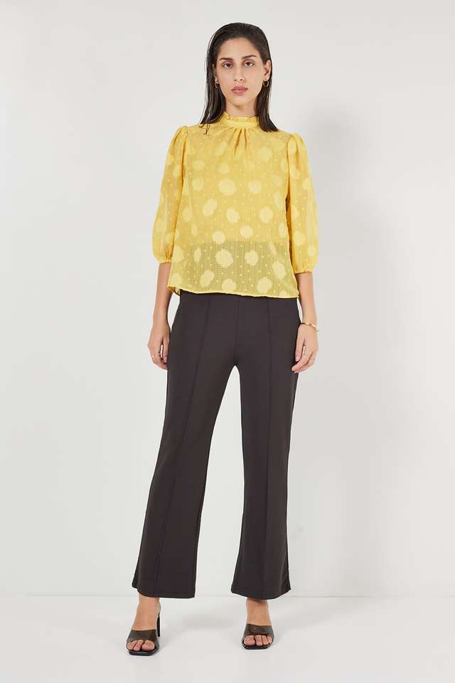 Solid-Polyester-Round-Neck-Women-s-Top