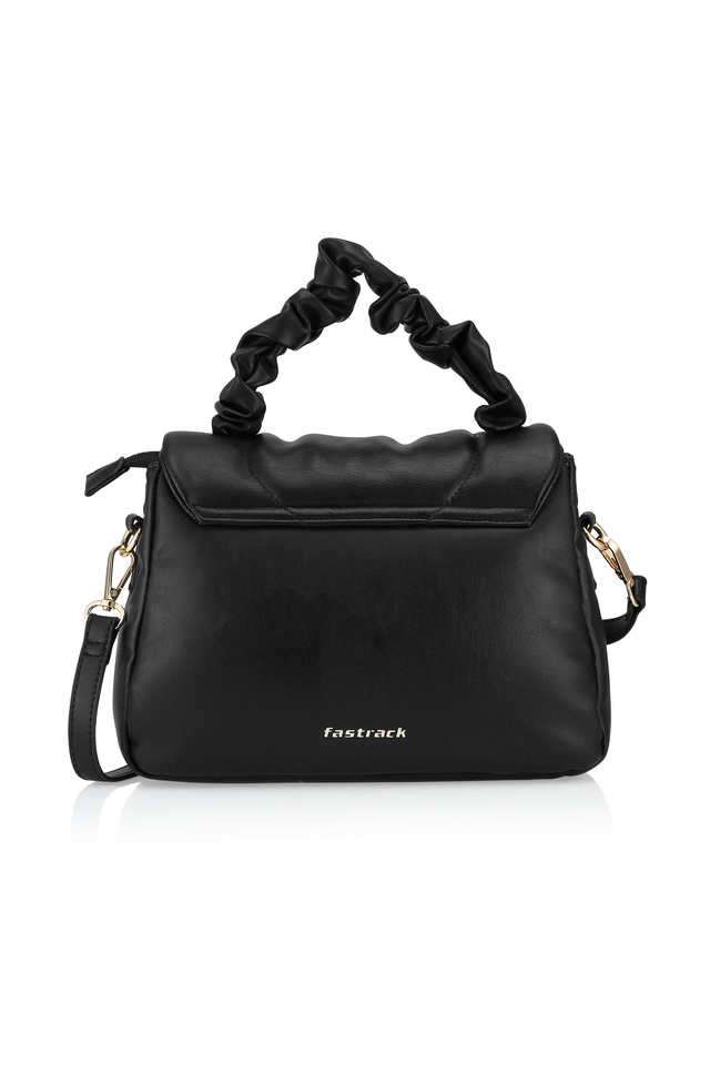 Buy FASTRACK Black Solid PU Zipper Closure Women's Casual Satchel
