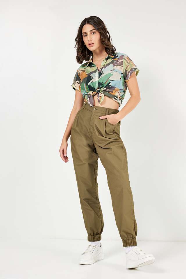 Solid-Relaxed-Fit-Cotton-Women-s-Casual-Wear-Pants