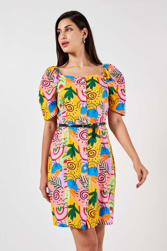 Abstract-Square-Neck-Cotton-Women-s-Dress