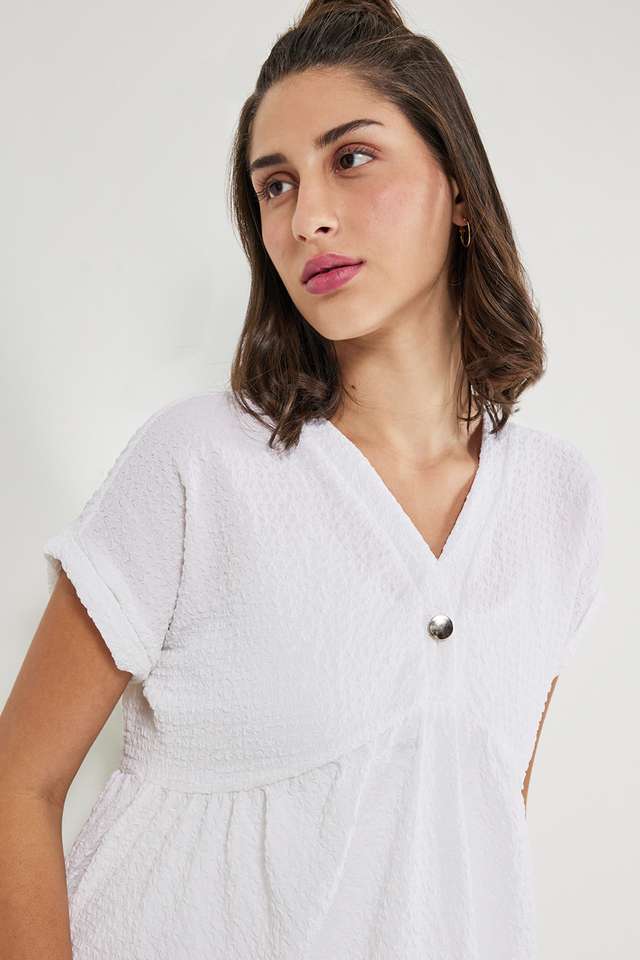 Solid-V-Neck-Polyester-Women-s-Dress