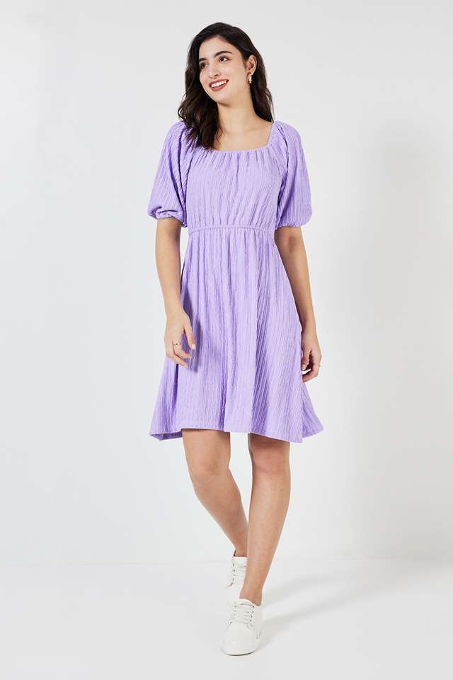 Solid-Square-Neck-Polyester-Women-s-Dress