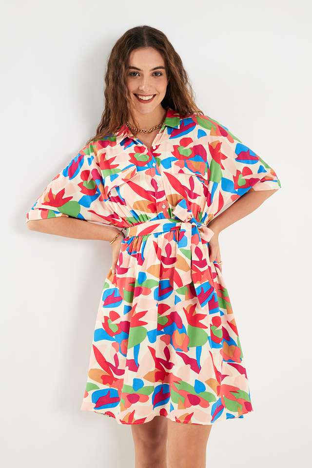 Printed-Collared-Crepe-Women-s-Dress