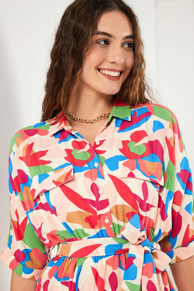 Printed-Collared-Crepe-Women-s-Dress