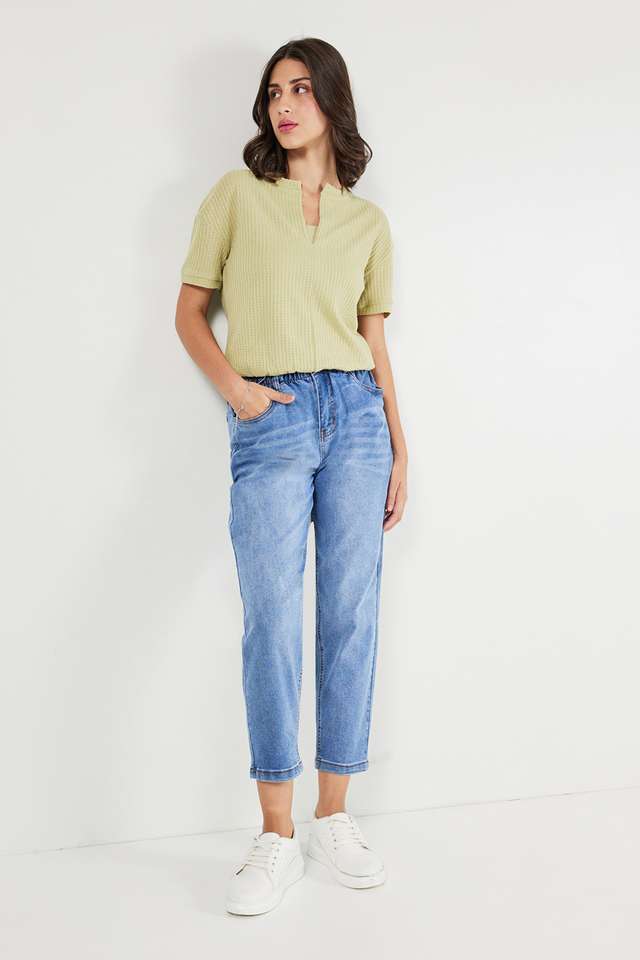 Solid-Polyester-Round-Neck-Women-s-Top