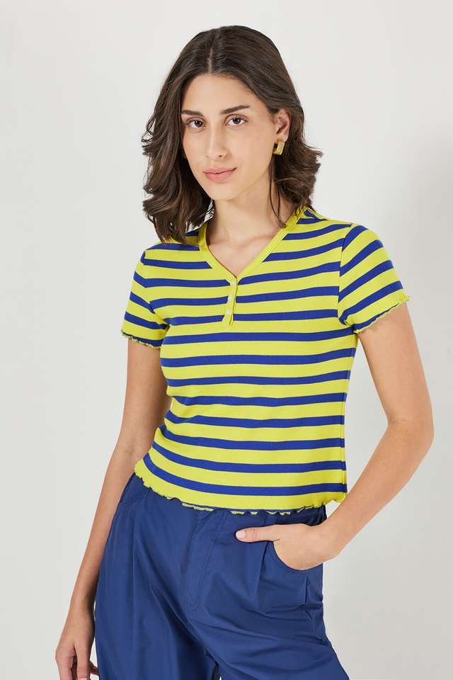 Stripes-Cotton-V-Neck-Women-s-T-Shirt