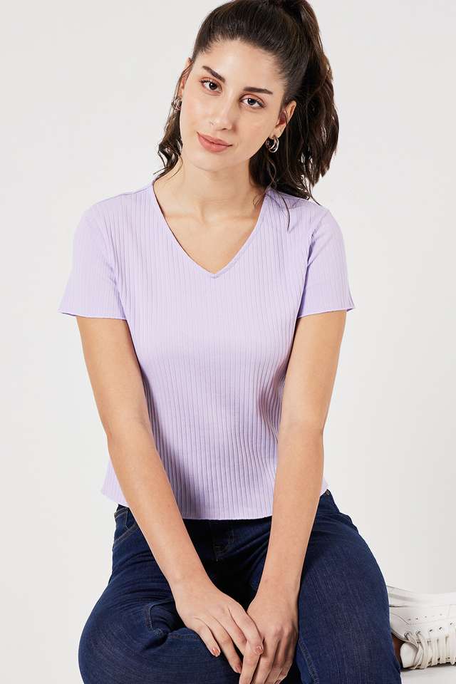 Solid-Cotton-V-Neck-Women-s-T-Shirt