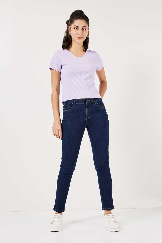 Solid-Cotton-V-Neck-Women-s-T-Shirt