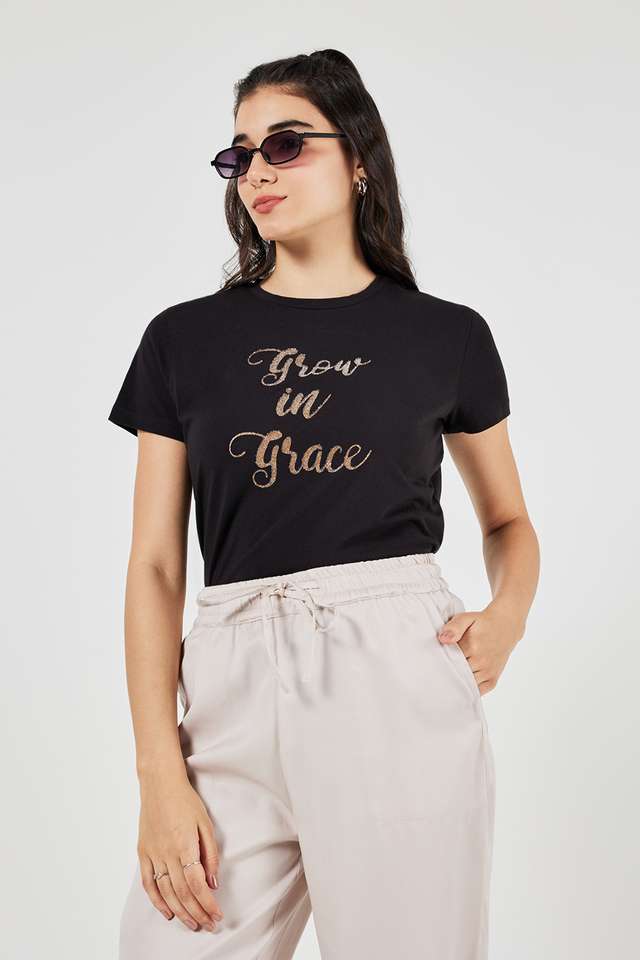 Solid-Cotton-Round-Neck-Women-s-T-Shirt