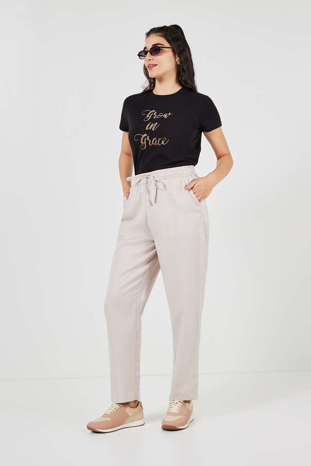 Solid-Cotton-Round-Neck-Women-s-T-Shirt