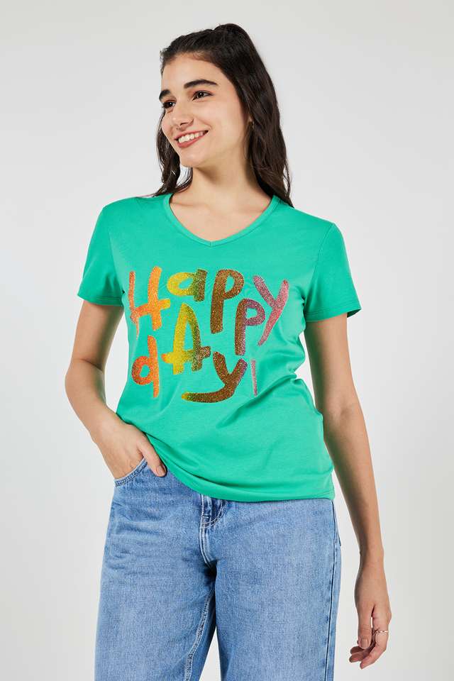 Solid-Cotton-Round-Neck-Women-s-T-Shirt