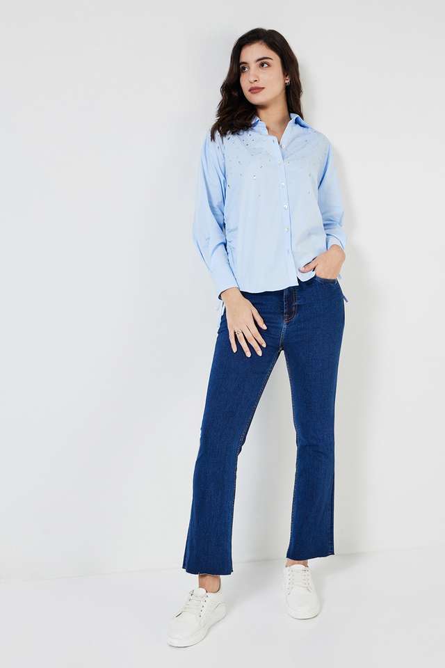 Solid-Collared-Cotton-Women-s-Casual-Wear-Shirt