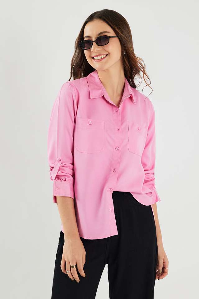 Solid-Collared-Cotton-Women-s-Casual-Wear-Shirt