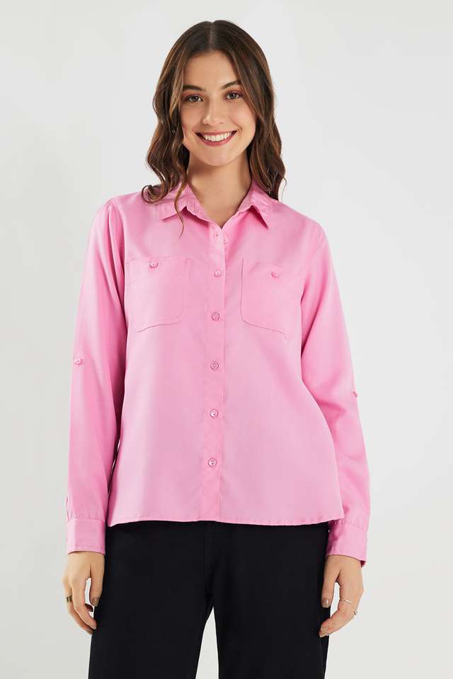 Solid-Collared-Cotton-Women-s-Casual-Wear-Shirt