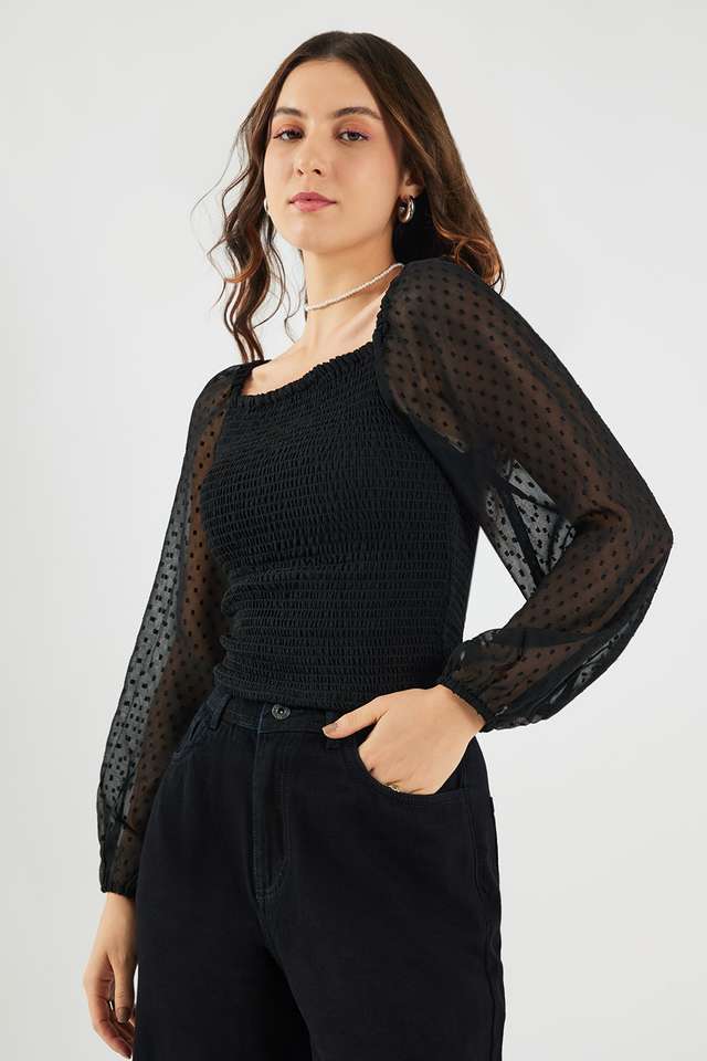 Solid-Polyester-Square-Neck-Women-s-Top