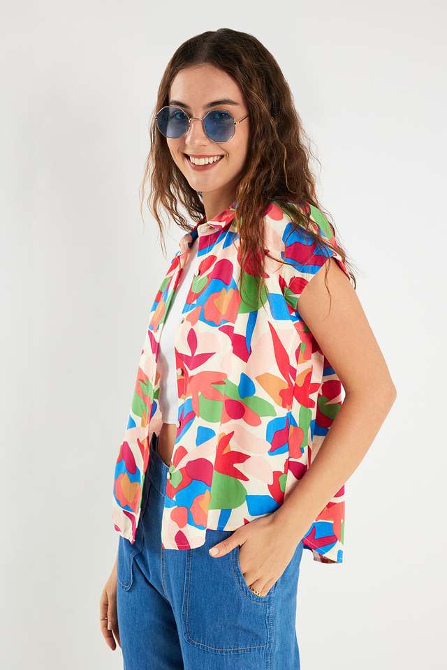 Printed-Crepe-Collared-Women-s-Top