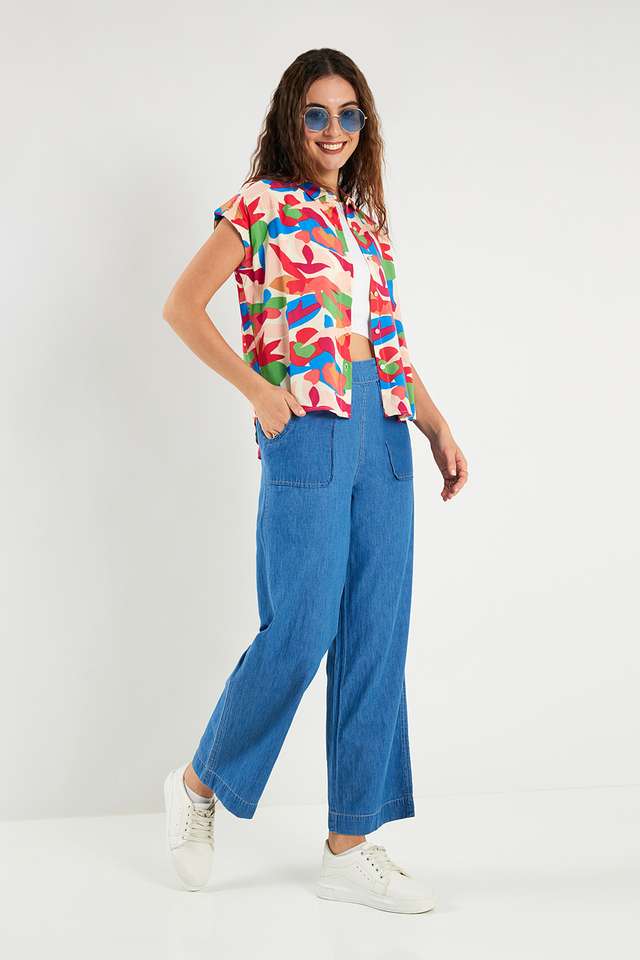 Printed-Crepe-Collared-Women-s-Top