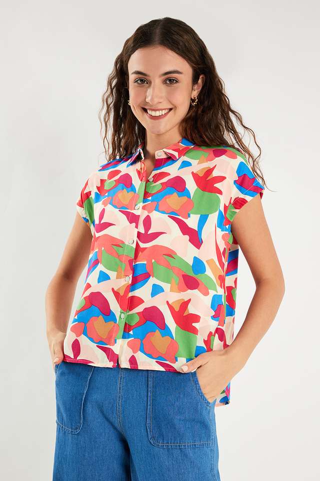 Printed-Crepe-Collared-Women-s-Top