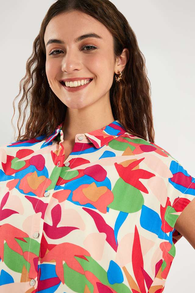 Printed-Crepe-Collared-Women-s-Top