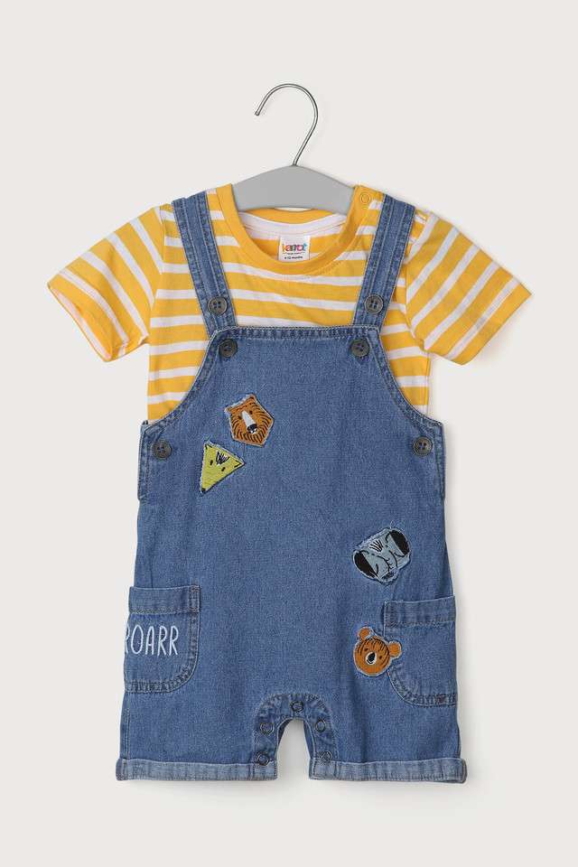 Embroidered-Cotton-Knee-Length-Infants-Dungaree-Set