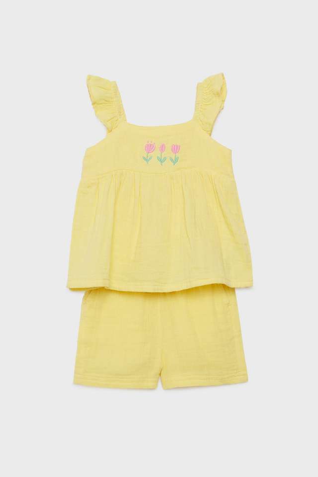 Solid-Cotton-Regular-Fit-Infant-Girls-Co-Ord-Set