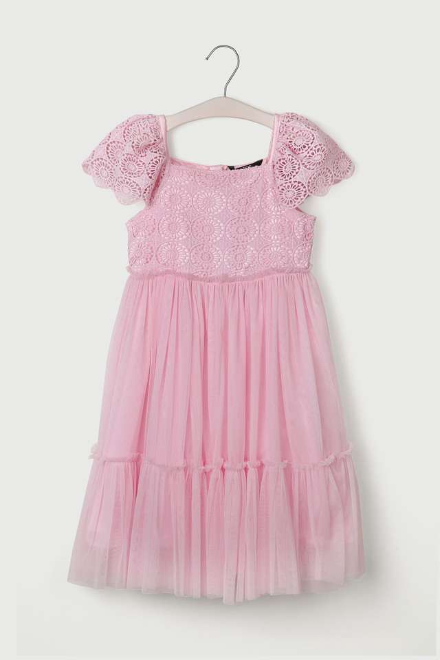 Solid-Lace-Square-Neck-Girls-Casual-Wear-Dress