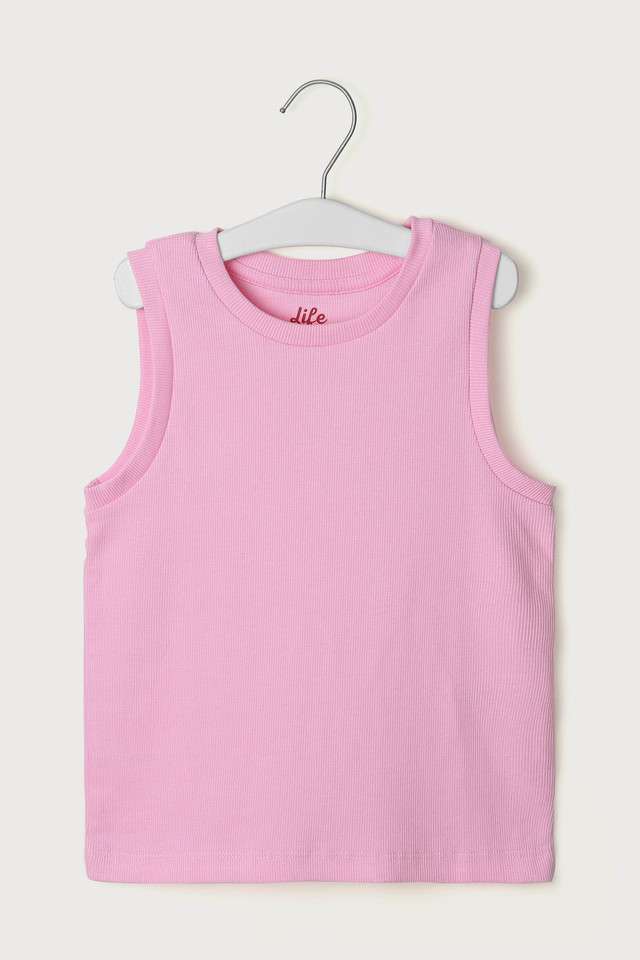 Solid-Blended-Fabric-Round-Neck-Girls-Casual-Wear-Top