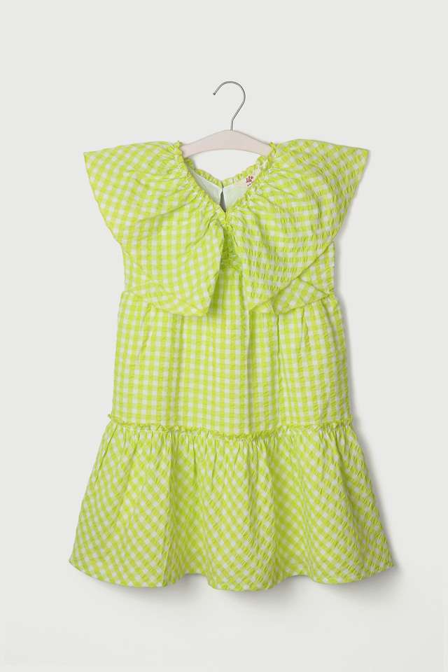 Checks-Cotton-V-Neck-Girls-Casual-Wear-Dress