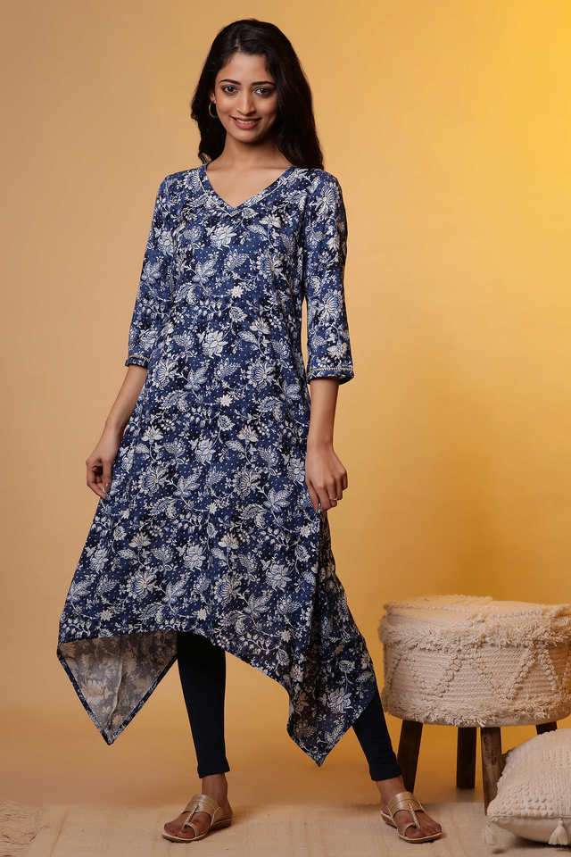 Printed-Viscose-V-Neck-Women-s-Casual-Wear-Kurta