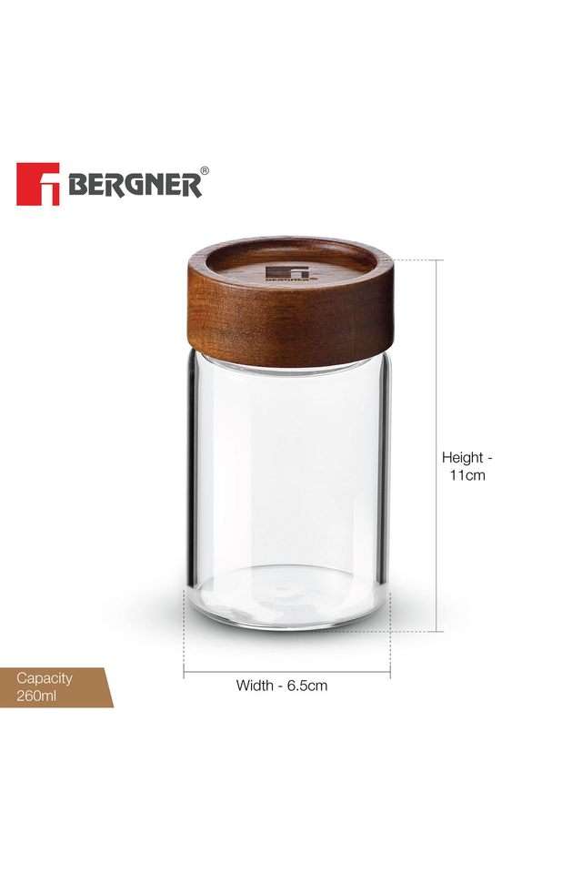 Acadia-Borosilicate-Glass-Jar-With-Wooden-Lid-2Pc-Set-6.5x6.5x11-cm---260-ml