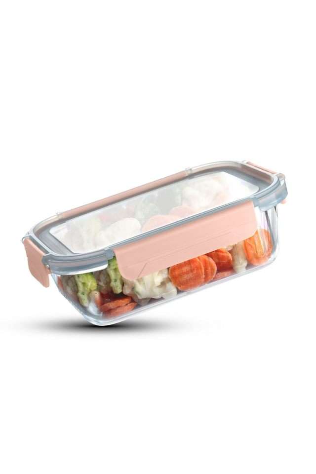 Smart-Lock-High-Borosilicate-Rectangular-Food-Contianer-370-ml---Peach