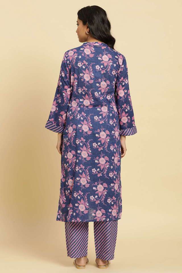 Floral-Cotton-Mandarin-Collar-Women-s-Casual-Wear-Kurta-Set