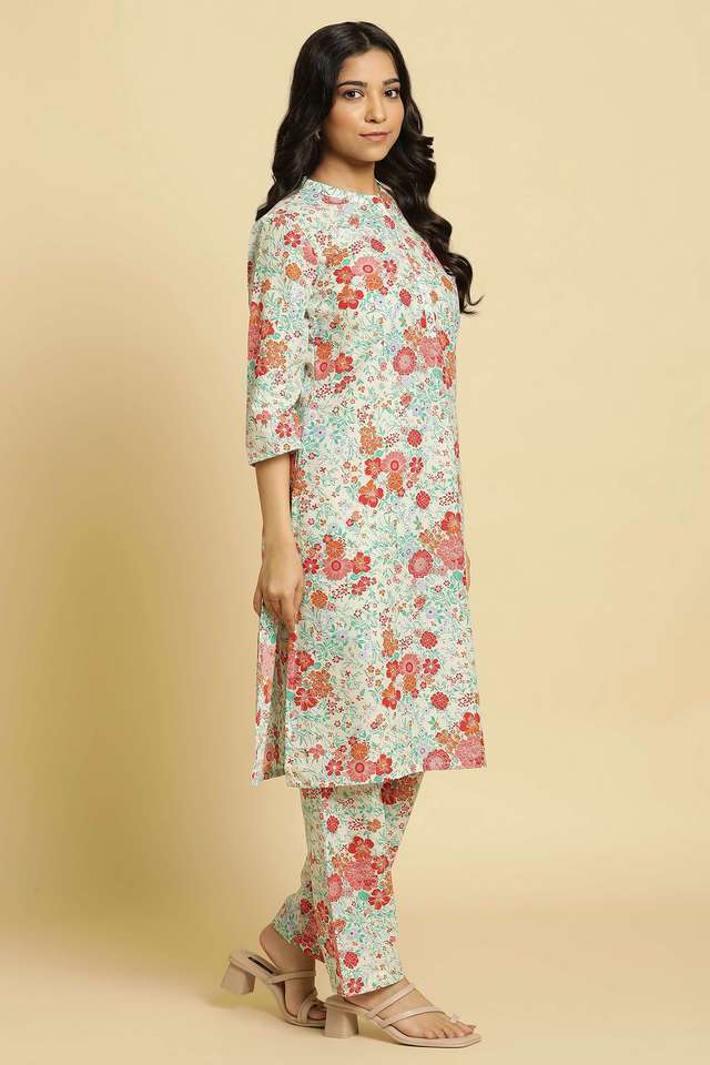 Floral-Cotton-Mandarin-Collar-Women-s-Casual-Wear-Kurta-Set-With-Dupatta