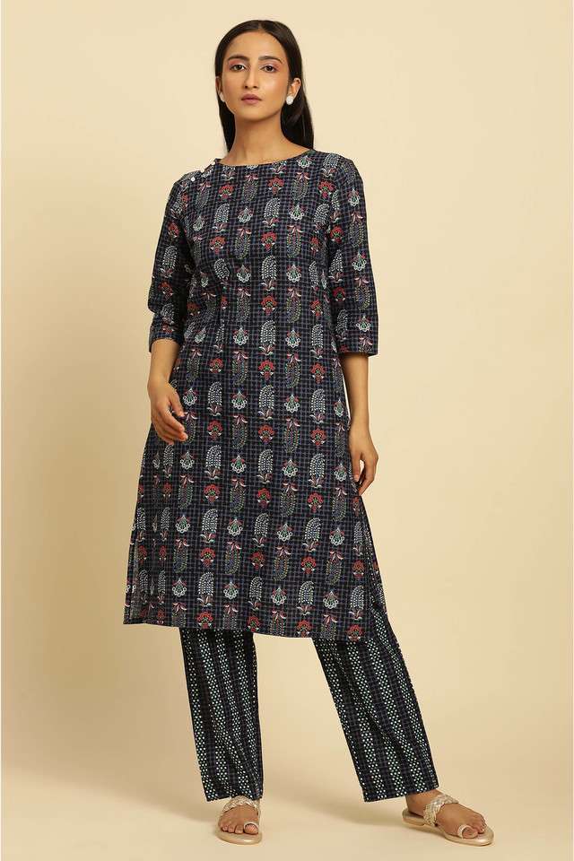 Printed-Cotton-Round-Neck-Women-s-Casual-Wear-Kurta-Set