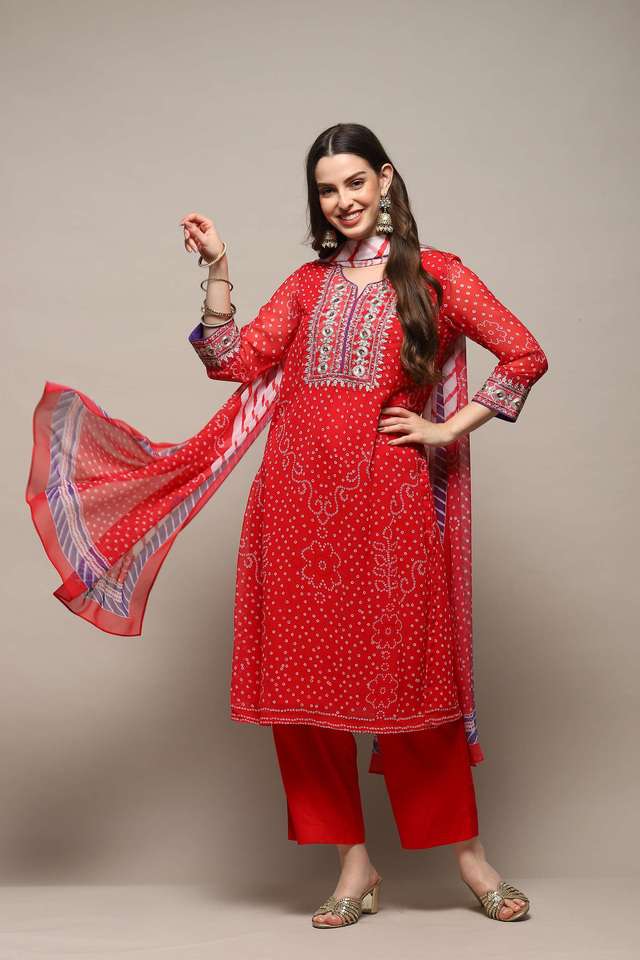 Bandhani-Round-Neck-Cotton-Women-s-Kurta-Set-with-Dupatta