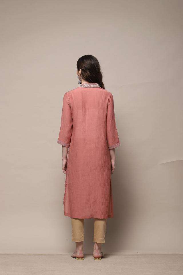 Embroidered-Polyester-V-Neck-Women-s-Casual-Wear-Kurta