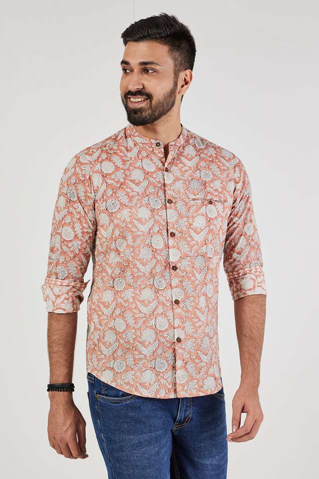 Block-Print-Cotton-Regular-Fit-Men-s-Short-Kurta