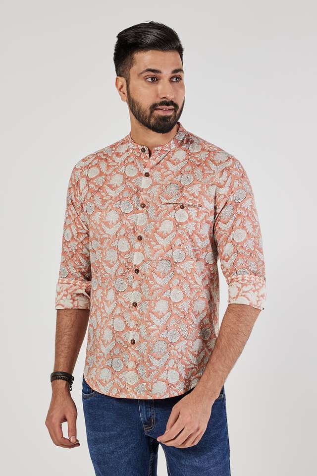 Block-Print-Cotton-Regular-Fit-Men-s-Short-Kurta