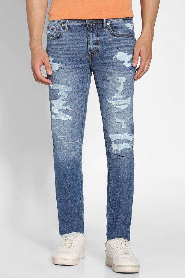 Light-Wash-Polyester-Cotton-Skinny-Fit-Men-s-Jeans