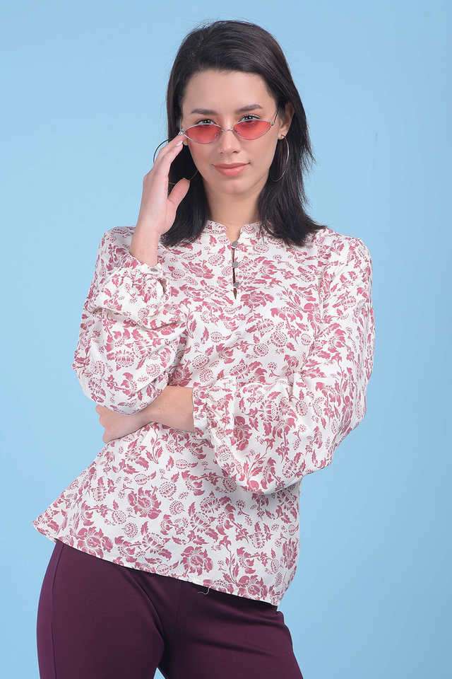 crimsoune club Floral Viscose Collared Women Top-picture-20