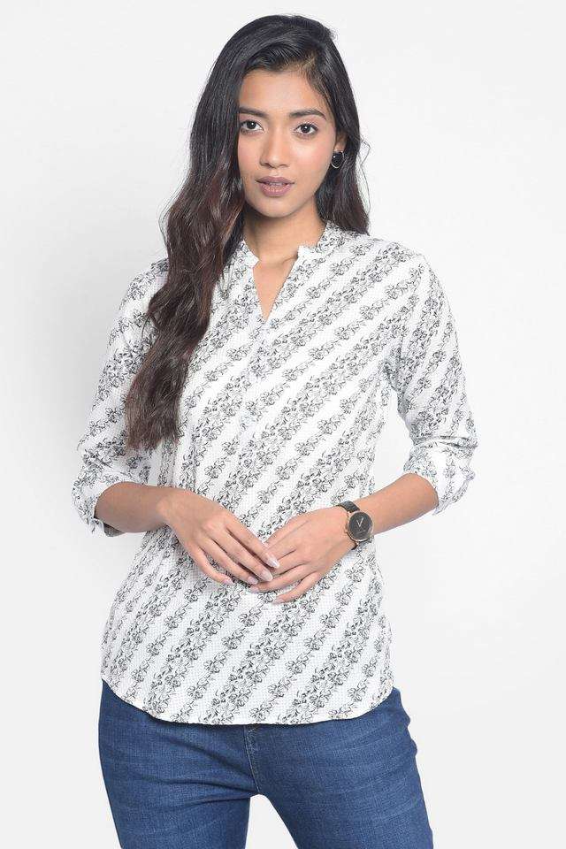crimsoune club Floral Viscose Collared Women Top-picture-19