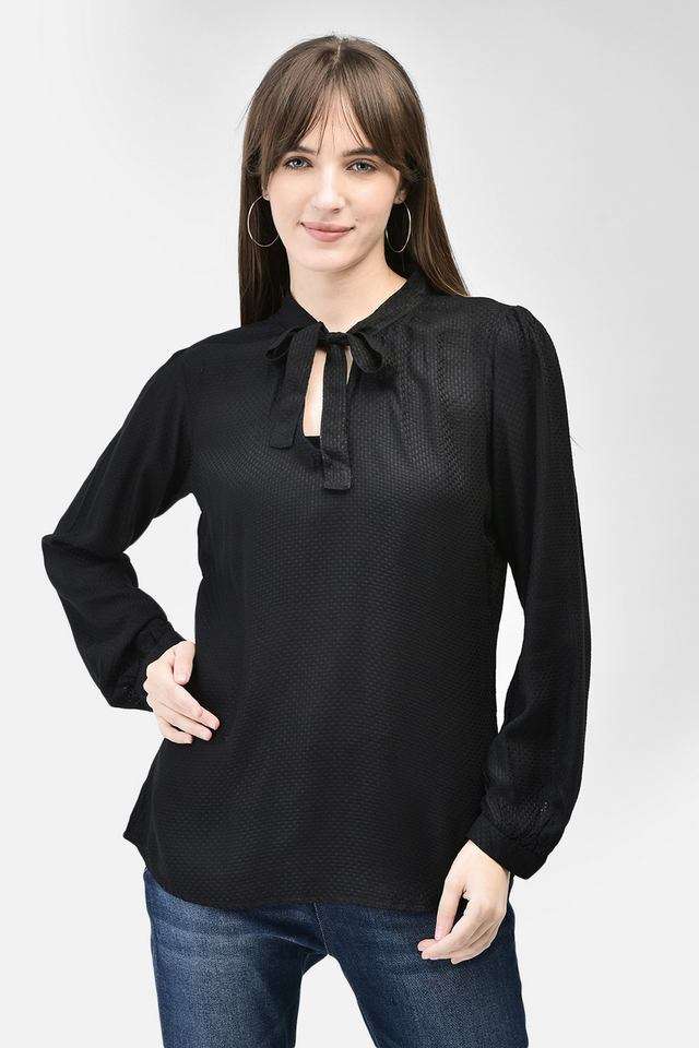 crimsoune club Solid Viscose Tie Up Neck Women Top-picture-12
