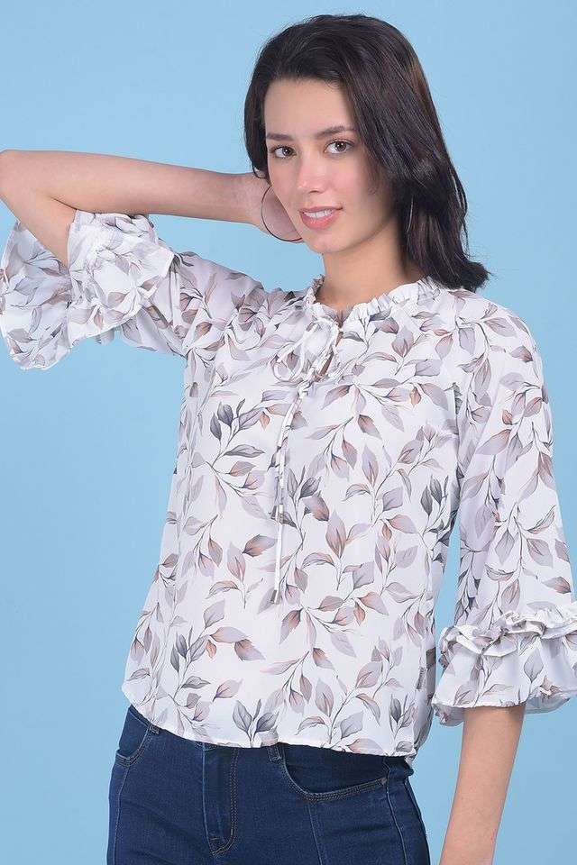 crimsoune club Floral Polyester Tie Up Neck Women Top-picture-29